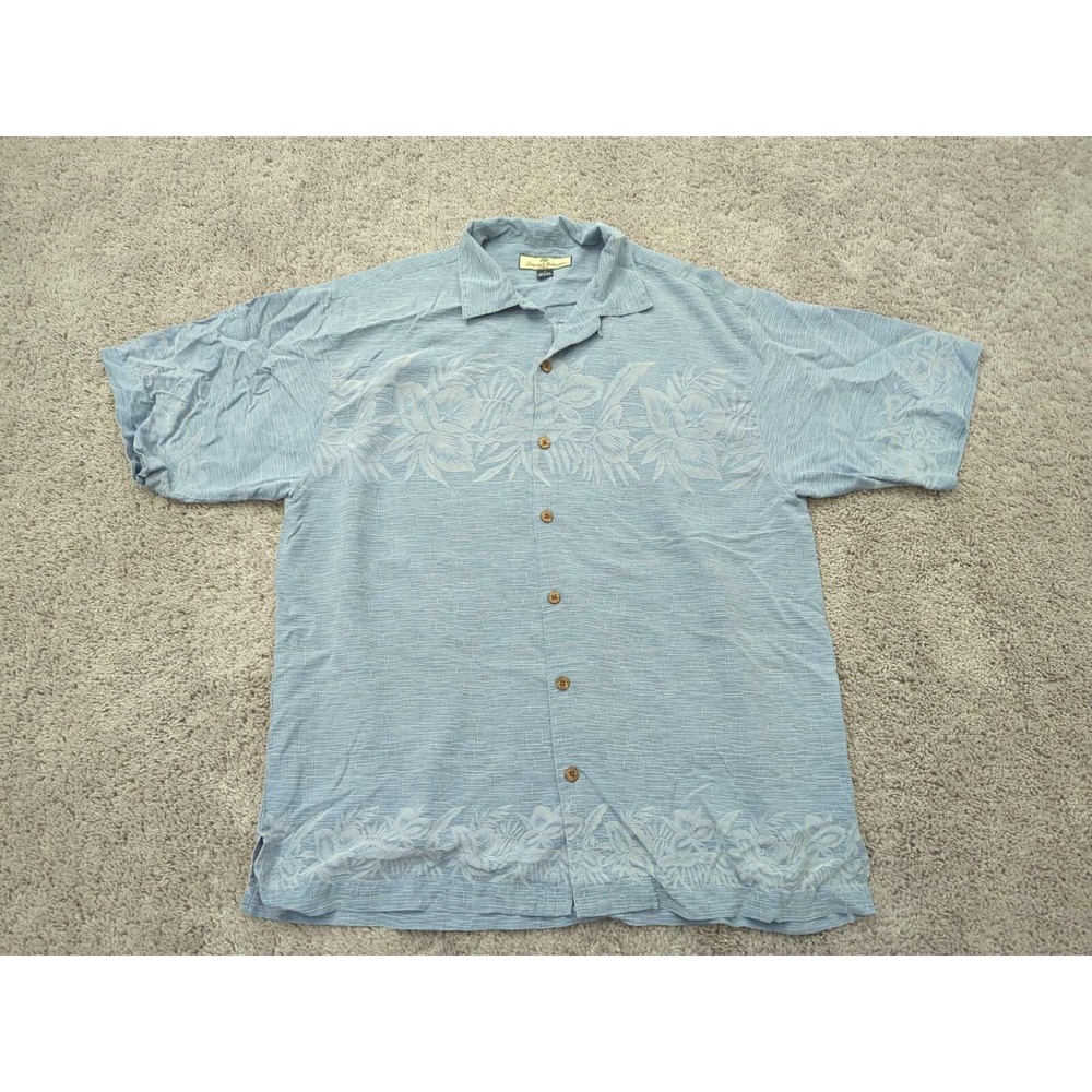 Tommy‎ Bahama Button Up Shirt Mens Medium Blue Floral 100% Silk Casual